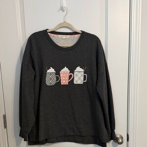 Cozy Charcoal Sweatshirt with Mug Design